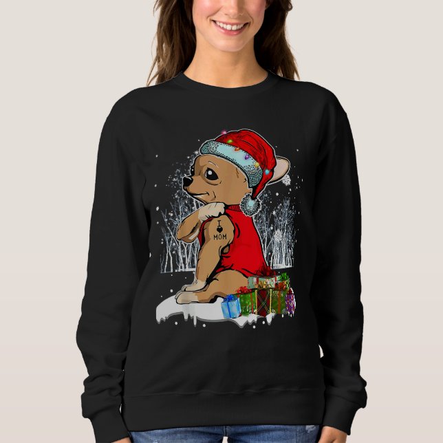 Chihuahua Christmas I Love Mum Tattoo Xmas Pajama Sweatshirt (Front)
