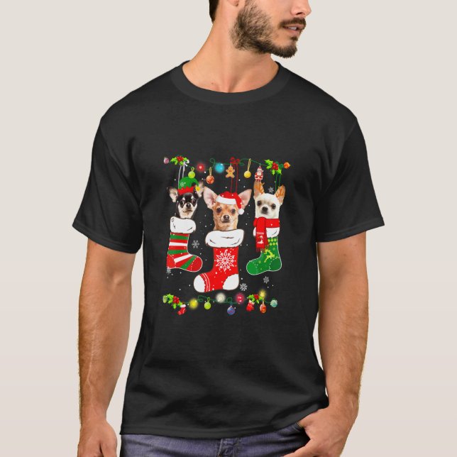 Chihuahua Christmas Lights Gift Funny Xmas Dog Lov T-Shirt (Front)