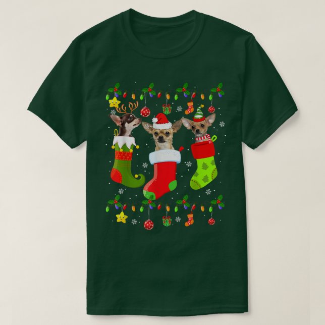 Chihuahua Christmas Lights Gift Funny Xmas Dog Lov T-Shirt (Design Front)