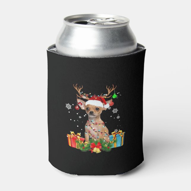 Chihuahua Christmas Lights Santa Oversized T-Shirt Can Cooler (Can Front)
