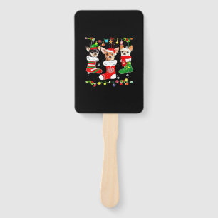 Chihuahua Christmas Lights Xmas Dog Classic T-Shir Hand Fan
