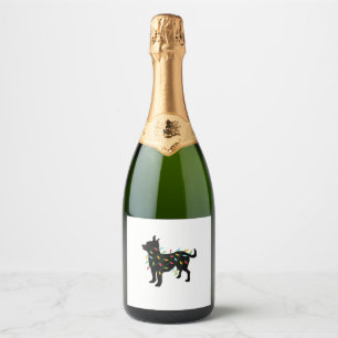 Chihuahua Christmas Lights Xmas Gift for Dog Lover Sparkling Wine Label