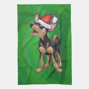 Chihuahua Christmas On Green Tea Towel