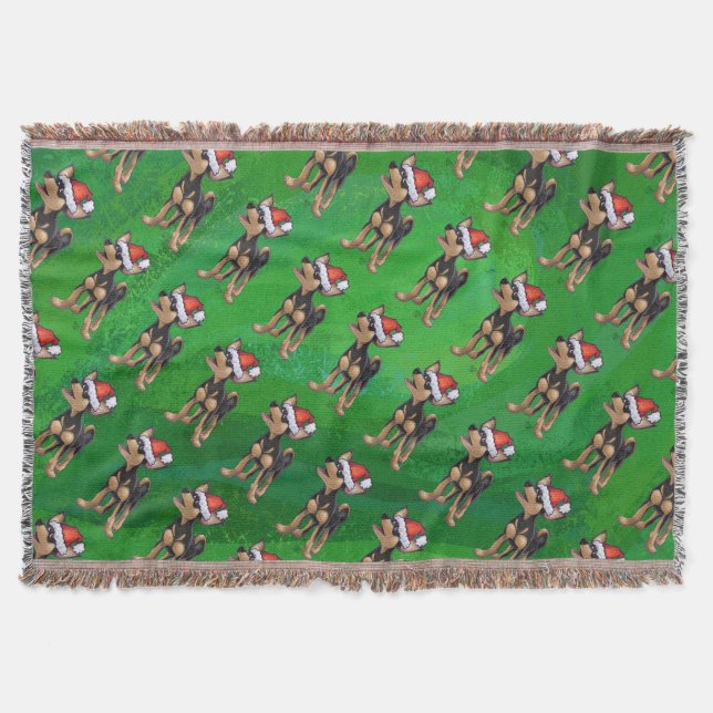 Chihuahua Christmas On Green Throw Blanket (Front)