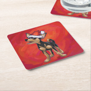 Chihuahua Christmas On Red Square Paper Coaster
