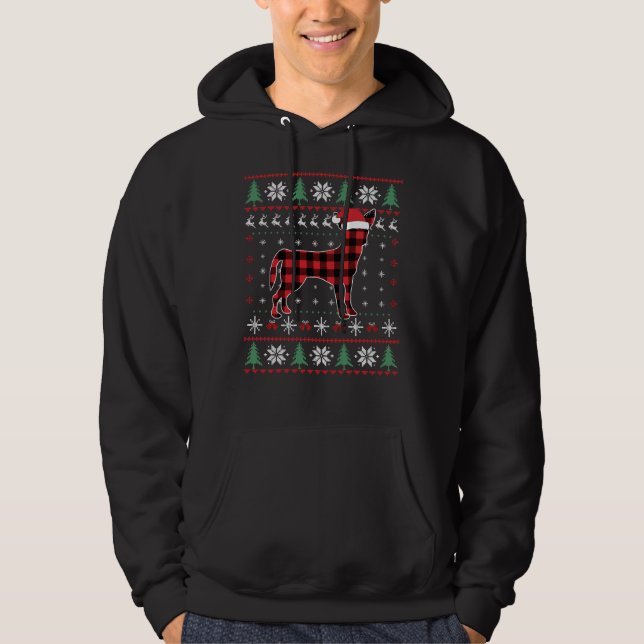 Chihuahua Christmas Pajama Red Plaid Dog Ugly Swea Hoodie (Front)