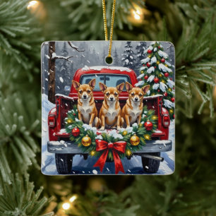 Chihuahua Christmas Red Truck Holiday Ceramic Ornament