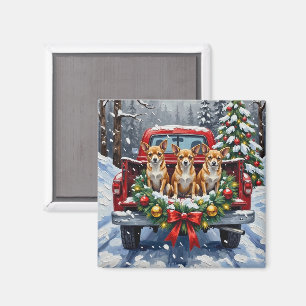 Chihuahua Christmas Red Truck Holiday Magnet