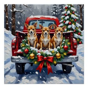 Chihuahua Christmas Red Truck Holiday Poster