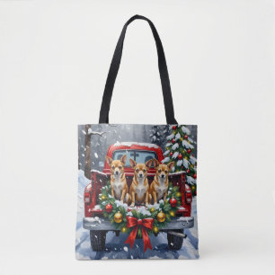 Chihuahua Christmas Red Truck Holiday Tote Bag