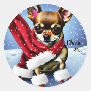 Chihuahua Christmas, Santa Dog Classic Round Sticker