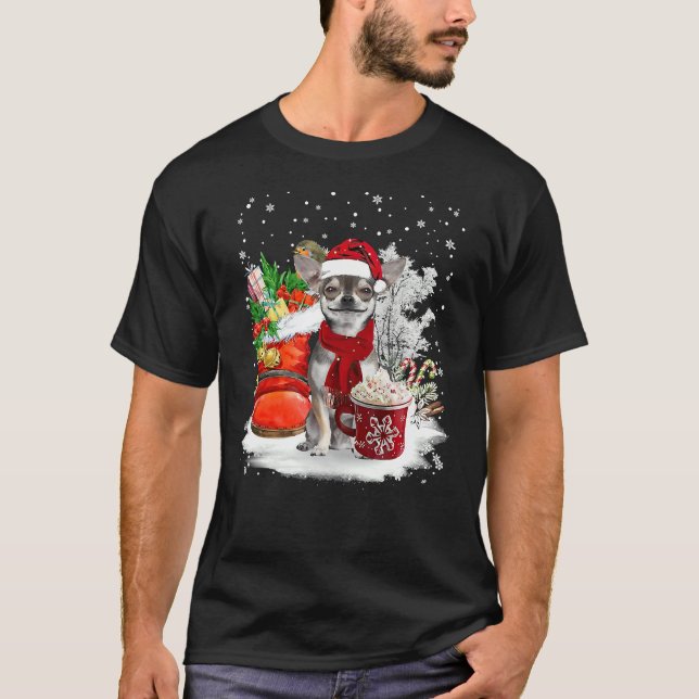 Chihuahua Christmas Santa Hat Eggnog T-Shirt (Front)