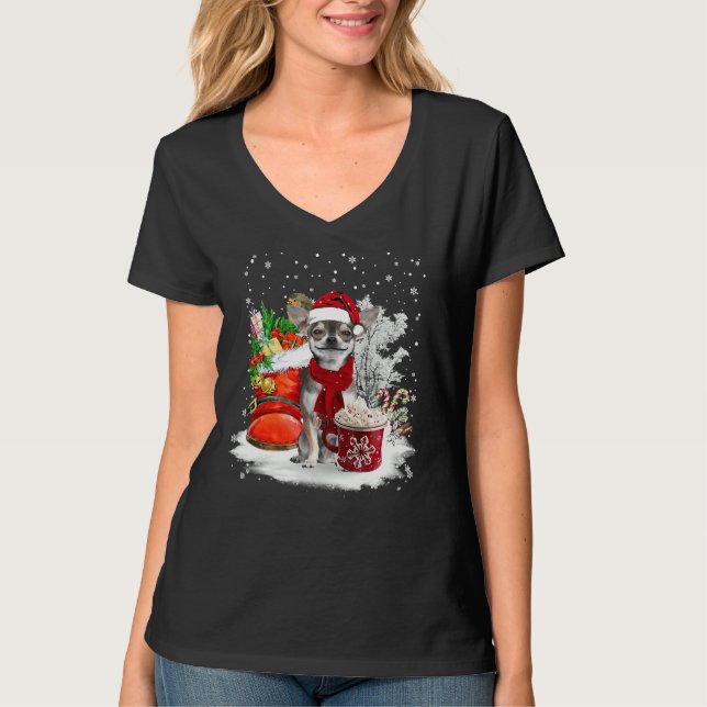 Chihuahua Christmas Santa Hat Eggnog T-Shirt (Front)