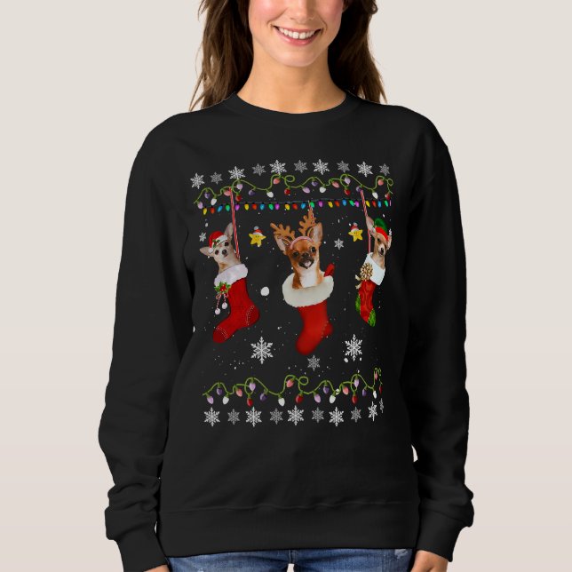 Chihuahua Christmas Socks Lights Dog Xmas Sweatshirt (Front)