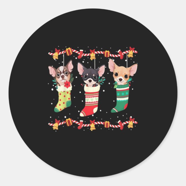 Chihuahua Christmas Socks Lights Funny Xmas Dog Lo Classic Round Sticker (Front)