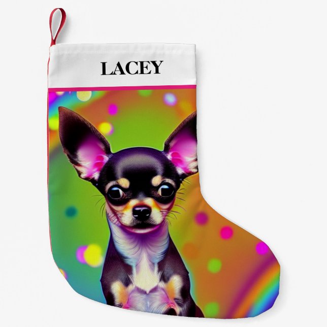 CHIHUAHUA Christmas Stocking with name. (Front)