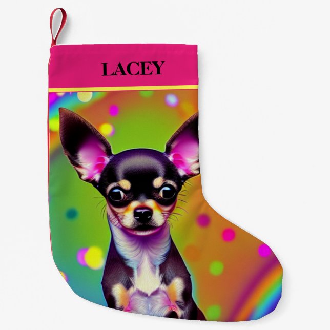CHIHUAHUA Christmas Stocking with name. (Front)