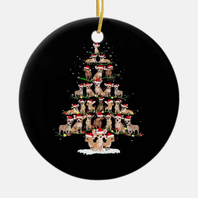 Chihuahua Christmas Tree Funny Tee Xmas Chihuahua  Ceramic Tree Decoration (Front)