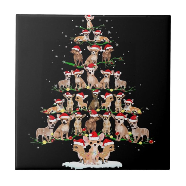 Chihuahua Christmas Tree Funny Tee Xmas Chihuahua  Tile (Front)