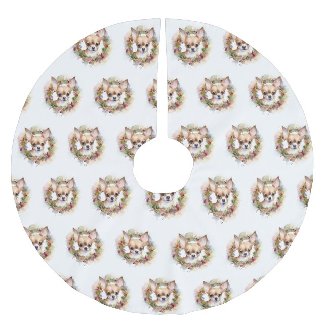 Chihuahua Christmas Wreath Festive Pup Brushed Polyester Tree Skirt (Front)