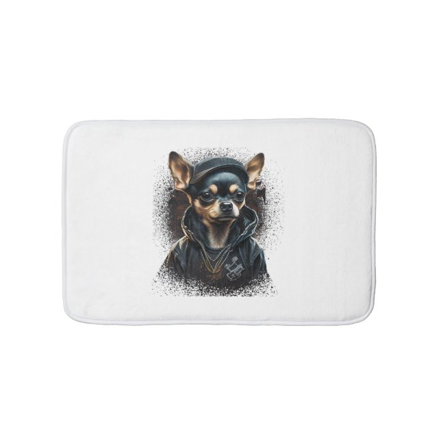 Chihuahua Cool Dog Rap Hip-Hop Gangster Bath Mat (Front)