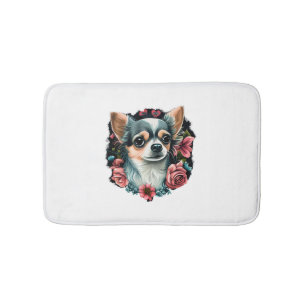 Chihuahua Cute Dog Beautiful Flowers Girl Bath Mat