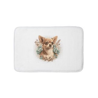 Chihuahua Cute Dog Beautiful Flowers Girl Bath Mat