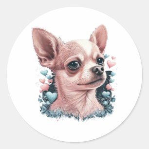 Chihuahua Cute Dog Beautiful Flowers Girl Classic Round Sticker