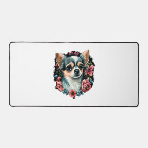 Chihuahua Cute Dog Beautiful Flowers Girl Desk Mat