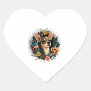 Chihuahua Cute Dog Beautiful Flowers Girl Heart Sticker