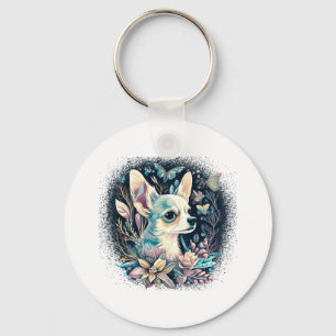 Chihuahua Cute Dog Beautiful Flowers Girl Key Ring