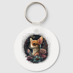 Chihuahua Cute Dog Beautiful Flowers Girl Key Ring