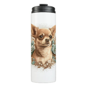 Chihuahua Cute Dog Beautiful Flowers Girl Thermal Tumbler
