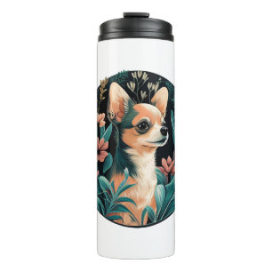 Chihuahua Cute Dog Beautiful Flowers Girl Thermal Tumbler