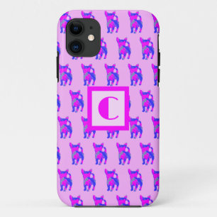 Chihuahua Cute Dog Pink Blue Silhouette Monogram Case-Mate iPhone Case
