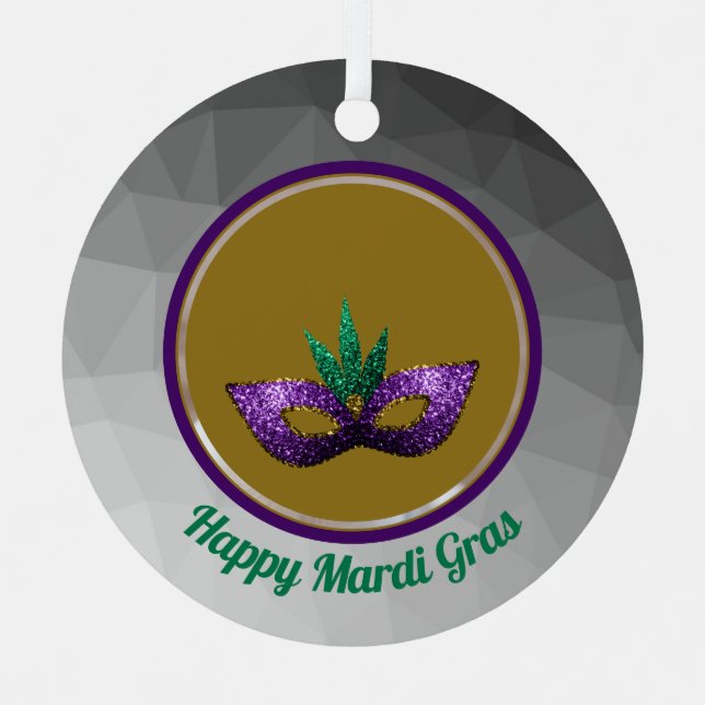 Chihuahua cute Happy Mardi Gras sparkly mask photo Metal Tree Decoration (Front)