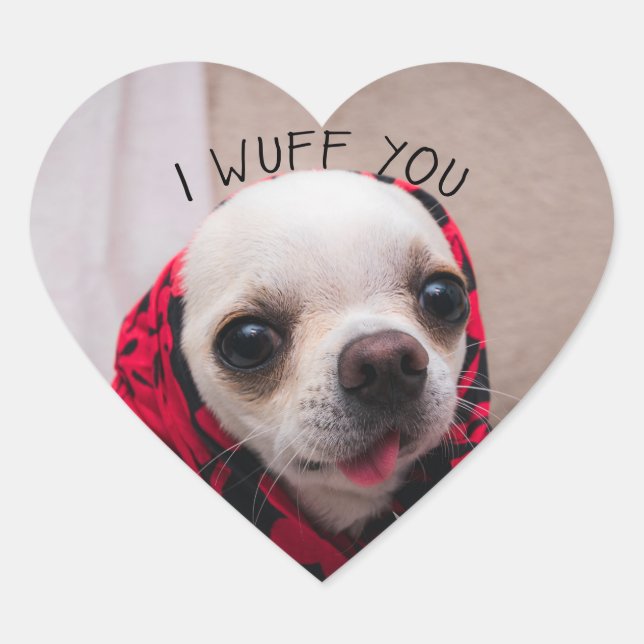 Chihuahua cute I wuff you love Valentines Heart Sticker (Front)