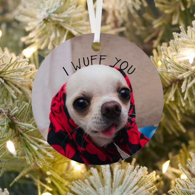 Chihuahua cute I wuff you love Valentines Metal Tree Decoration (Insitu)