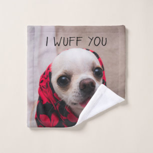 Chihuahua cute I wuff you love Valentines Wash Cloth