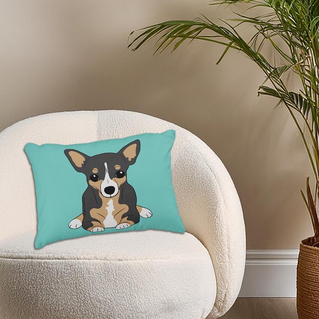 Chihuahua Cute Tri-Colour Chihuahua Light Teal Decorative Cushion (Chihuahua Cute Tri-Color Chihuahua Light Teal Accent Pillow)