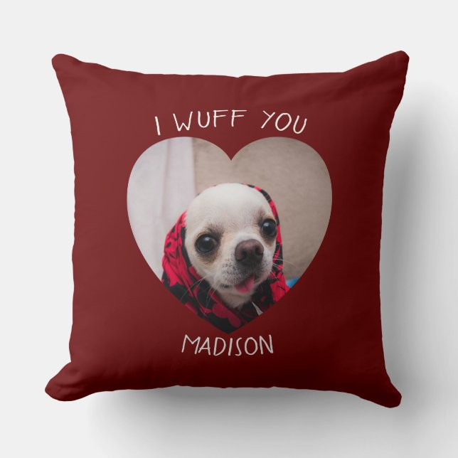 Chihuahua cute wuff you love Valentine heart photo Cushion (Front)