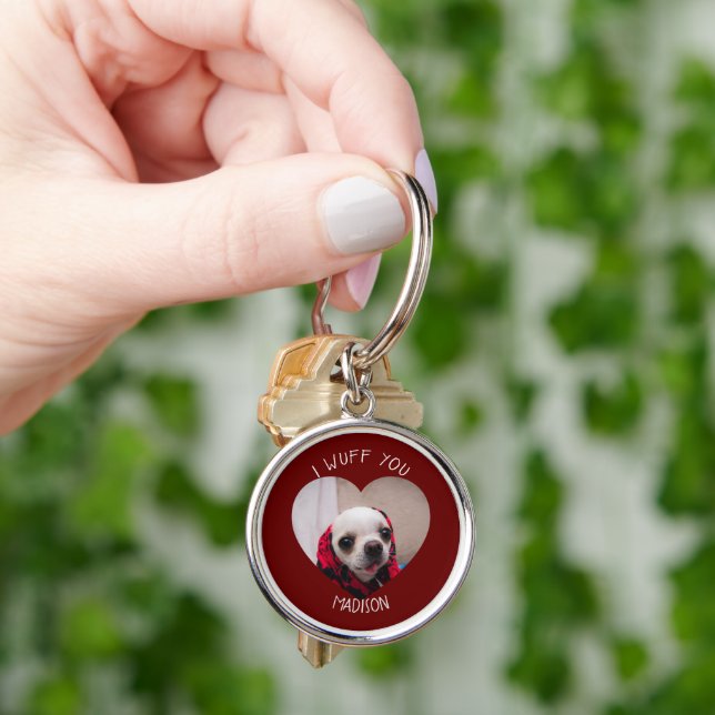 Chihuahua cute wuff you love Valentine heart photo Key Ring (Hand)