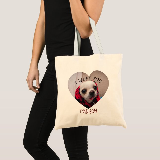 Chihuahua cute wuff you love Valentine heart photo Tote Bag (Front (Product))