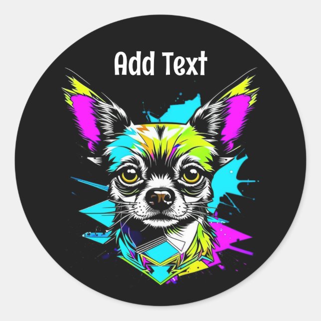 Chihuahua Cyberpunk style Art Personalised Classic Round Sticker (Front)