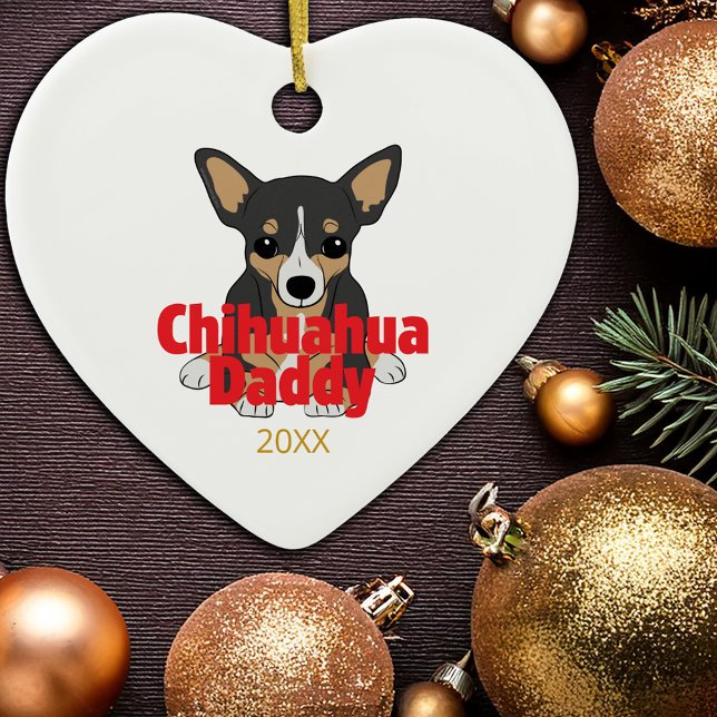 Chihuahua Daddy Black Tan Dog Date Ceramic Tree Decoration (Chihuahua Daddy Black Tan Dog Date Ceramic Ornament)
