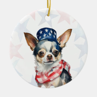 Chihuahua Dog, 4th of july Personalized Ceramic Tree Decoration