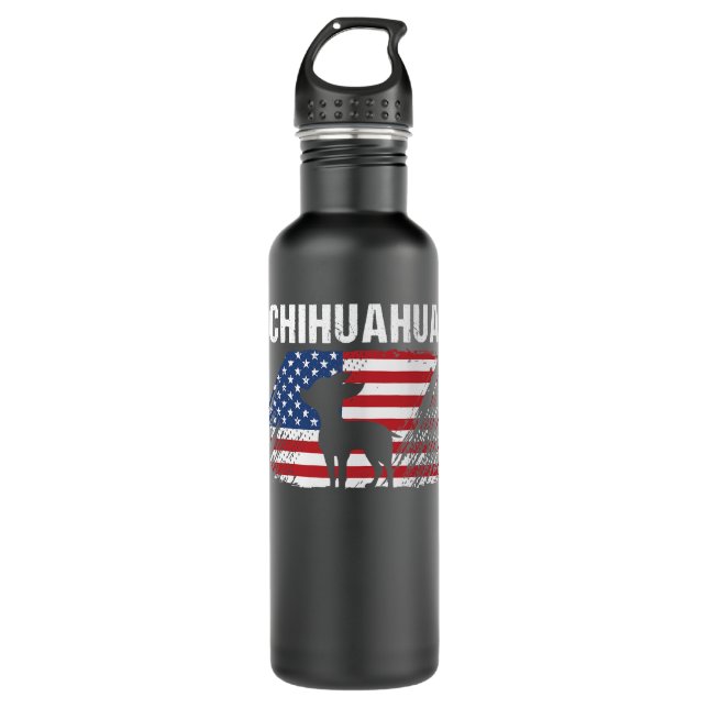 Chihuahua Dog American Flag Retro Dog Silhouette C 710 Ml Water Bottle (Front)