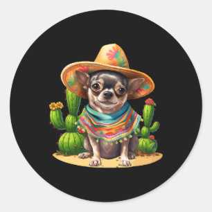 Chihuahua Dog And Sombrero Hat Mexican Fiesta Cinc Classic Round Sticker
