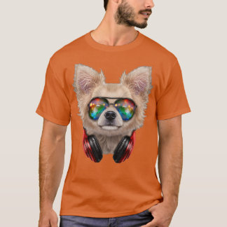 Chihuahua Dog as DJ wearing Space Sunglass and T-Shirt