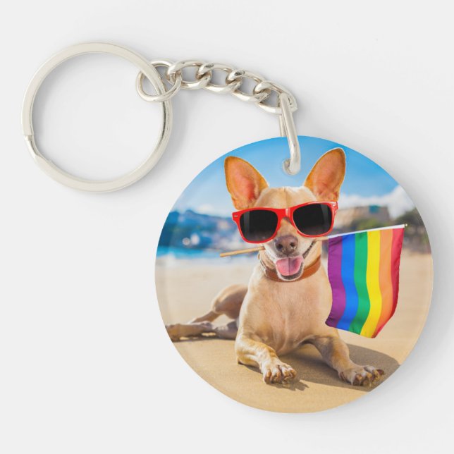 Chihuahua Dog  at the Beach Key Ring (Front)